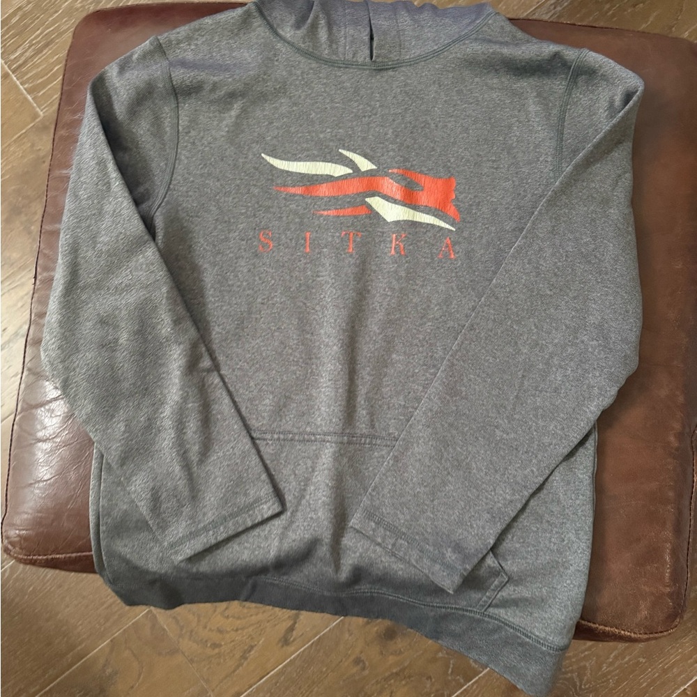 Sitka Gray Hoodie with Red Logo